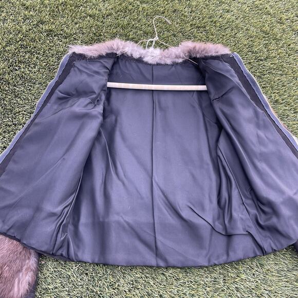 Vintage Rabbit Fur Suede Full Zip Bomber Jacket Womens Small Genuine Fur Coat - Picture 6 of 9